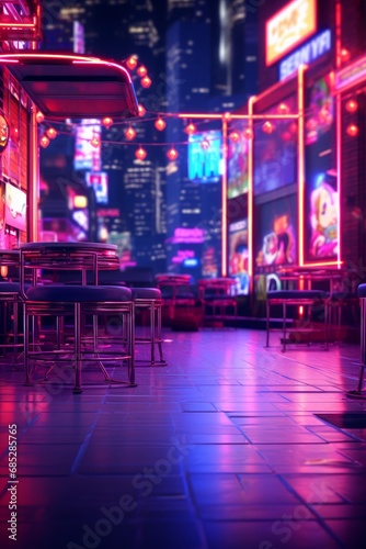 Unfocused mockup environment inspired by neon lights for product placement AI generated illustration