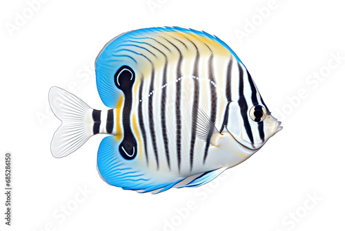 Beautiful White Blue Stripe Butterfly Fish On Transparent Background