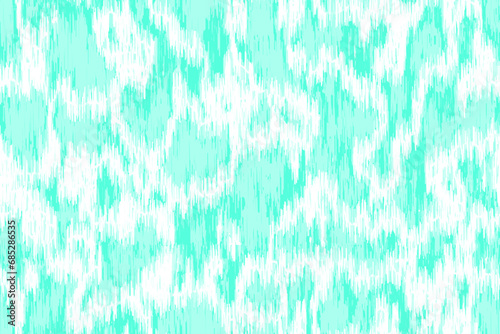 Abstract turquoise and white batik ikat or tie dye seamless pattern. Vector background in ethnic or boho style. Washed digital watercolor fabric