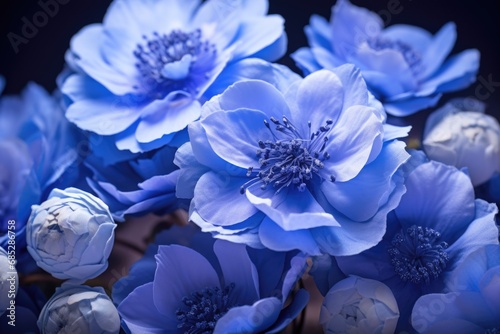 A close up view of a bunch of vibrant blue flowers. This image can be used to add a pop of color and beauty to any project.