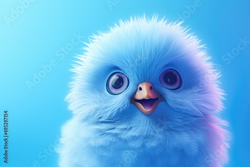 A cute fluffy blue bird with big eyes on a blue background. Perfect for nature and wildlife-themed projects.