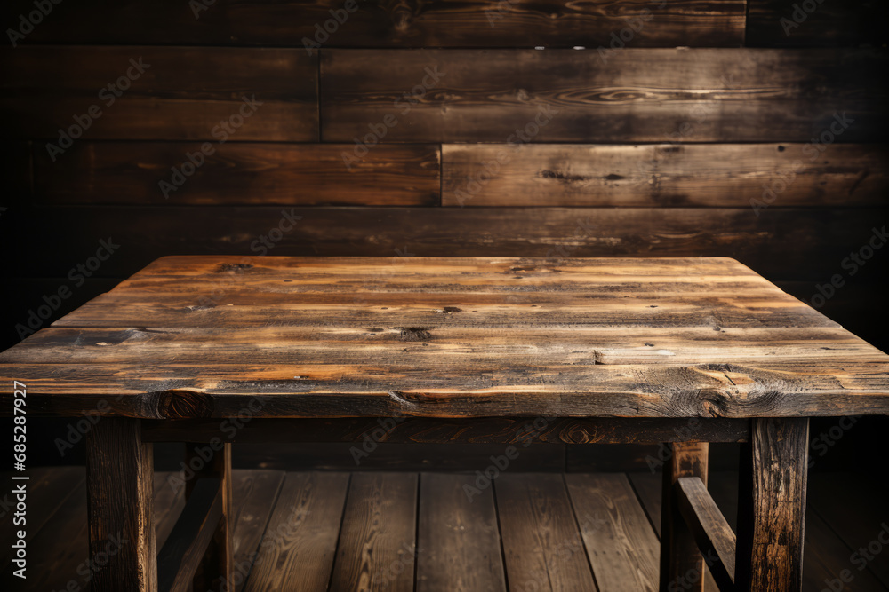 Empty old wooden table background. Generative Ai Empty old wooden table background. Generative Ai