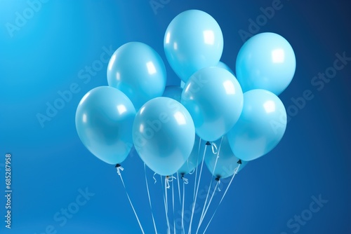 A vibrant image capturing a bunch of blue balloons floating in the air. Perfect for adding a touch of color and joy to any project or celebration.