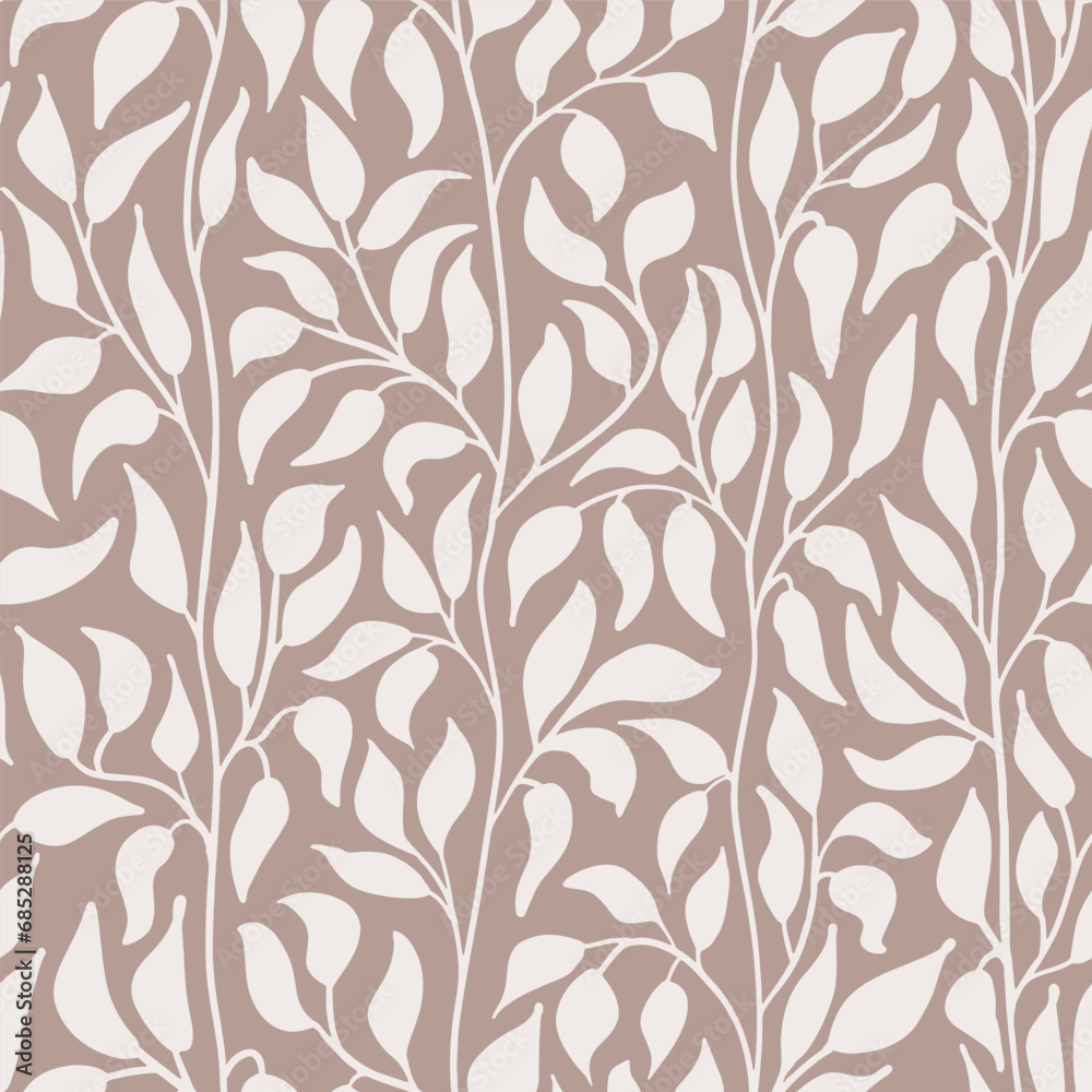 Calming neutral beige climbing leafy vines seamless vector pattern Calming neutral beige climbing leafy vines seamless vector pattern
