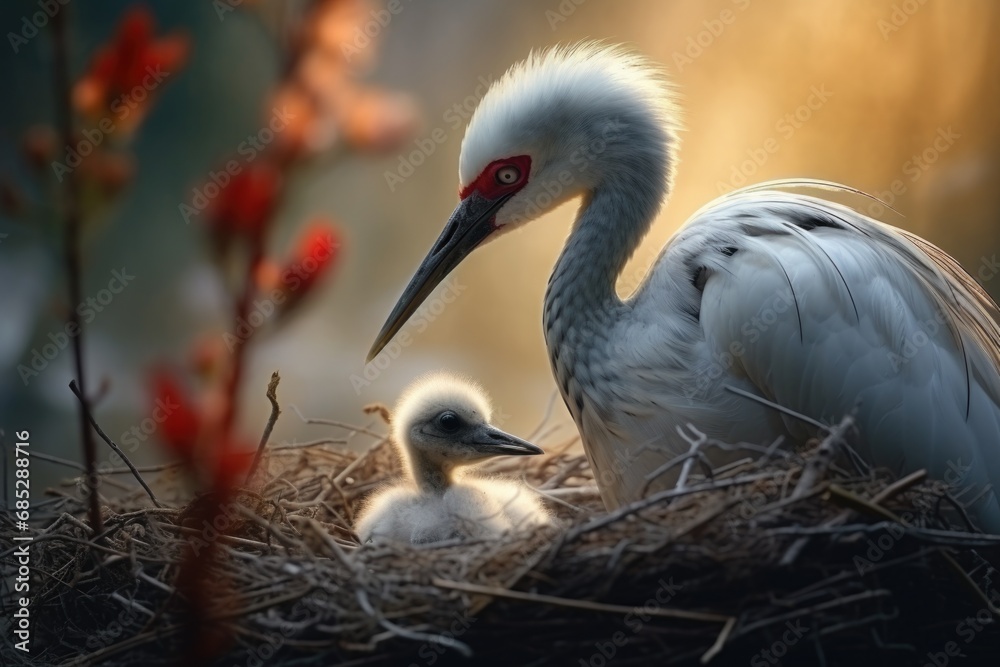 Fototapeta premium A picture of a couple of birds sitting in a nest. Suitable for nature-themed designs and illustrations.
