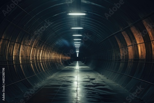 A picture of a dark tunnel with a visible light at the end. This image can be used to represent hope, overcoming obstacles, or finding a way out of a difficult situation.