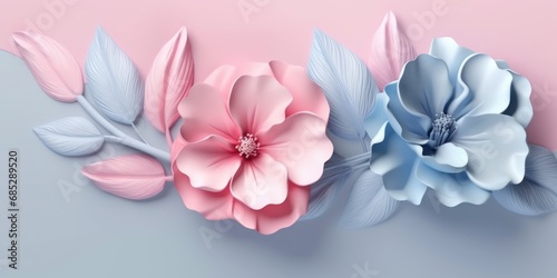 Beautiful abstract pink blue pastel glossy metallic floral design background. beautiful Generative AI AIG32