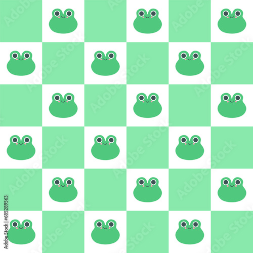 Seamless checkered pattern with cute frogs. Vector graphics.