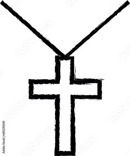 cross pendant outline icon grunge style vector