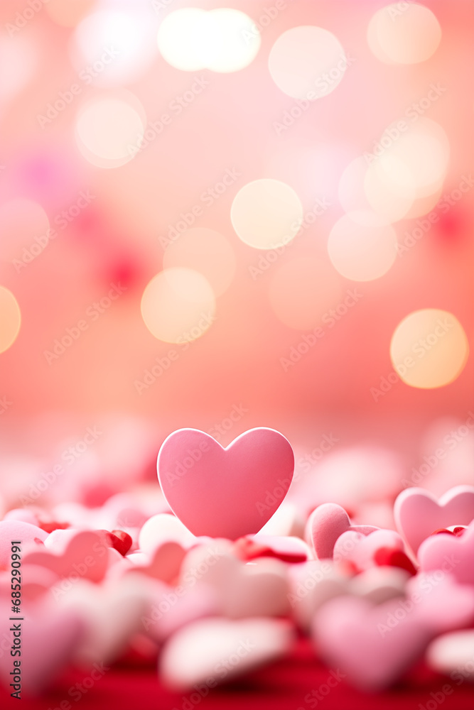Valentine's Day card. Beautiful background with hearts, lights, sparkles and bokeh
