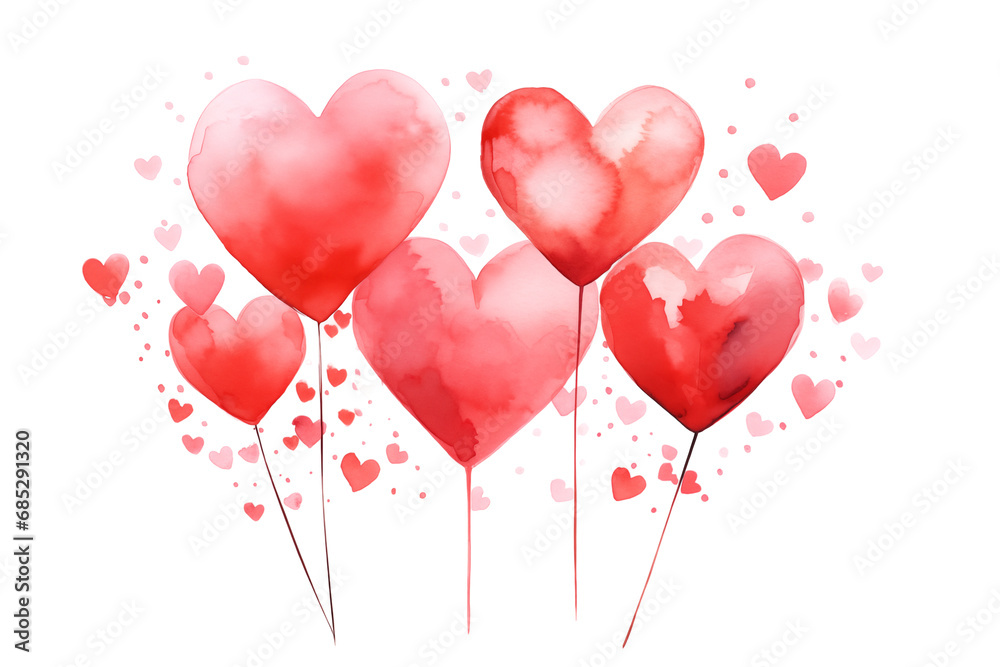 Valentine's Day card. Bouquet of watercolor red hearts on white background Valentine's Day card. Bouquet of watercolor red hearts on white background