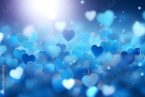 Beautiful background with blue hearts, lights, sparkles and bokeh. Valentine's Day card