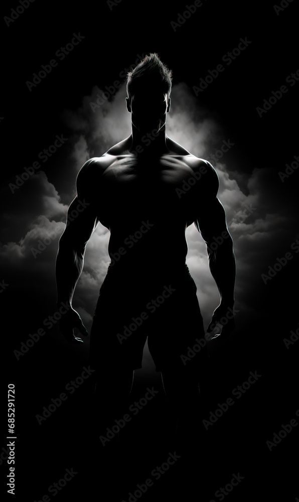 Rim light silhouette of muscular man