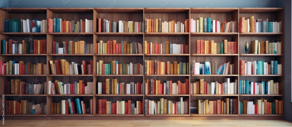 Photo of library bookshelves copy space image Photo of library bookshelves copy space image