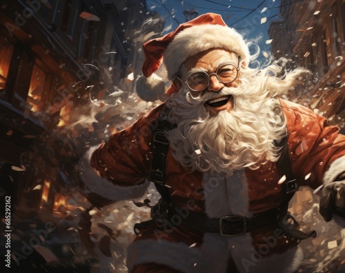 Santa Claus Spreading Christmas Cheer in the Busy Streets Generative AI