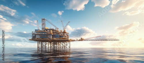 Oil and gas production platform at sea copy space image