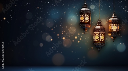 Ramadan Kareem Greeting Background Islamic illustration design.Vintage street lamp illustration, lantern lamp background photo