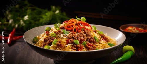 Thai spicy noodle salad wit...