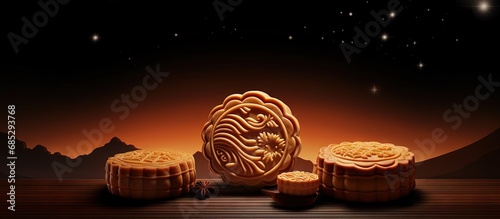 Moon Cake Chinese snack for mid autumn festival copy space image