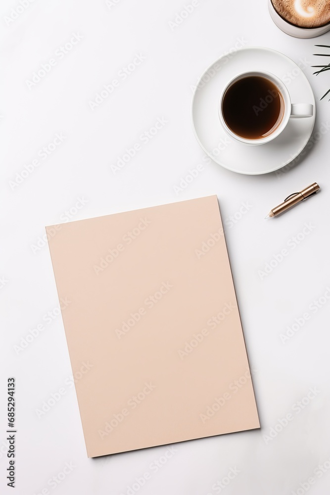 Minimalistic flatlay of a laptop coffee and notepad on a desk AI generated illustration Minimalistic flatlay of a laptop coffee and notepad on a desk AI generated illustration