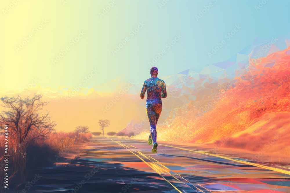 A runner is walking down a road