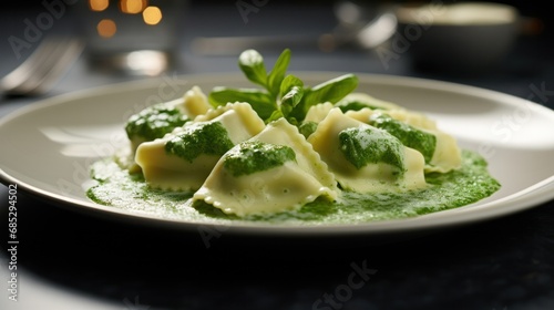 Delicious Italian Agnolotti Pasta Stuffed with Spinach and Ricotta Cheese on a Pile of Dry Ingredients for Epicure Cookery