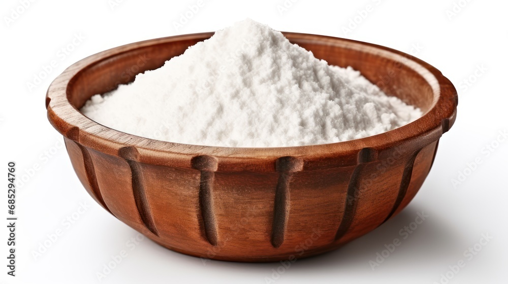 Flour in wooden bowl on white background UHD wallpaper Flour in wooden bowl on white background UHD wallpaper