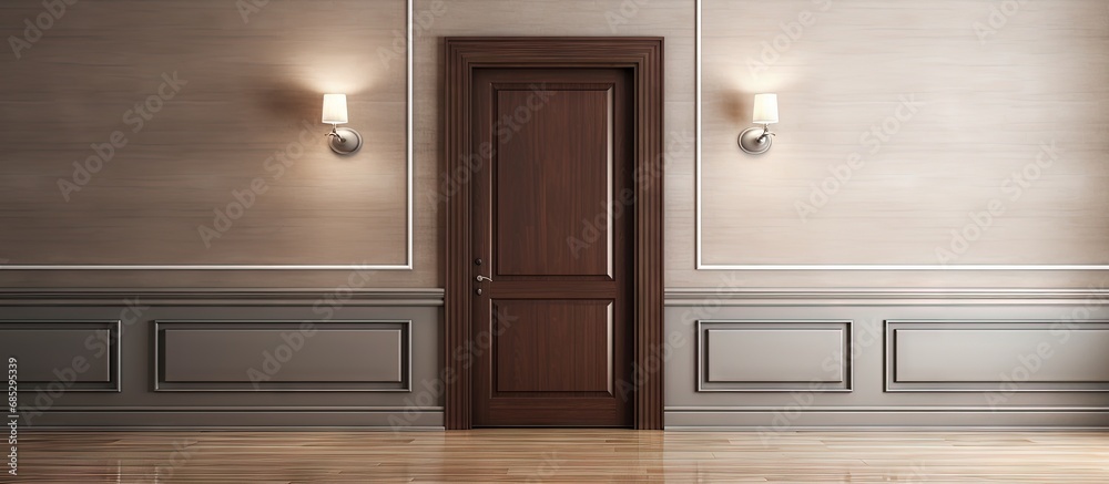 New home s entrance with mahogany door copy space image New home s entrance with mahogany door copy space image