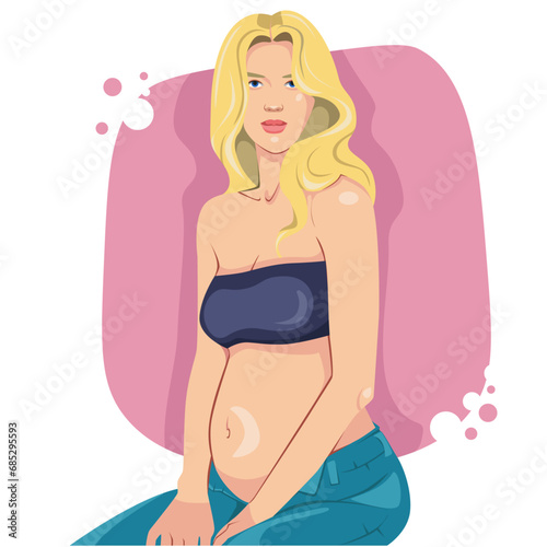 a pregnant woman in a top and jeans