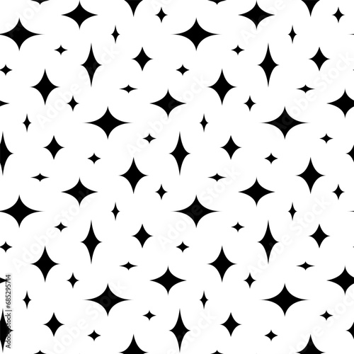 Small black abstract stars isolated on white background. Monochrome geometric seamless pattern. Vector simple flat graphic illustration. Texture.