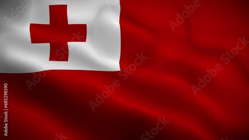Tonga flag waving animation, perfect loop, official colors, 4K video photo