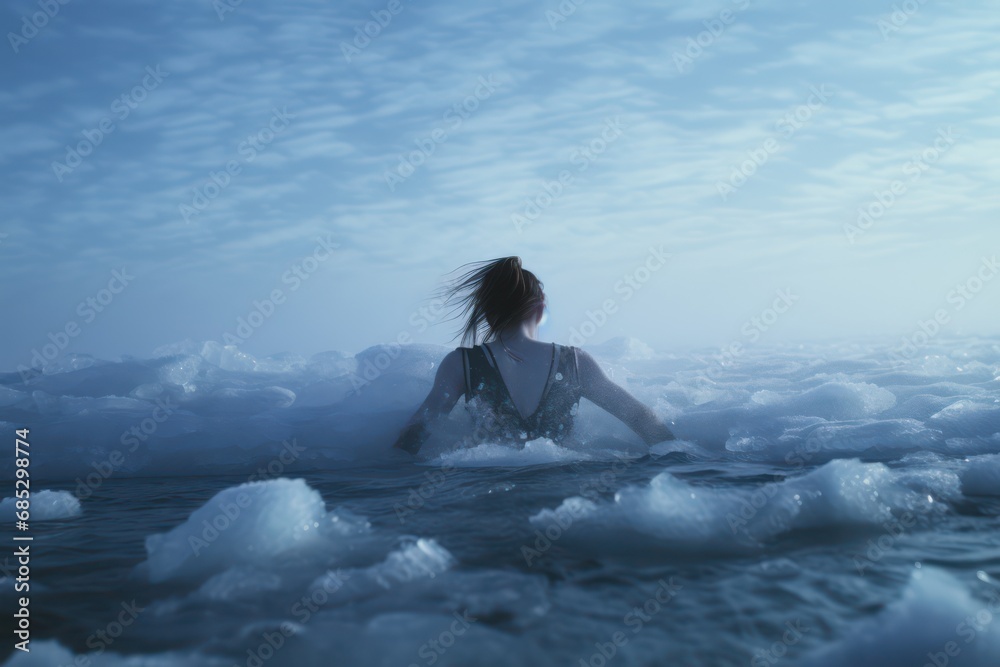 Winter swimming in frozen sea