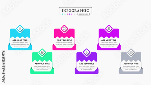 A vector infographic presentation template with six steps or options