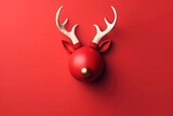 Abstract minimal christmas deer face on white and red colors with antlers in red background