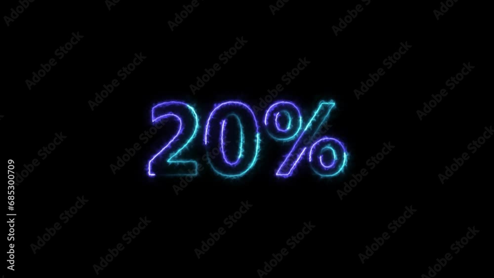 20% purple and cyan color neon light glowing sign in. Black background 4k video. 20% purple and cyan color neon light glowing sign in. Black background 4k video.