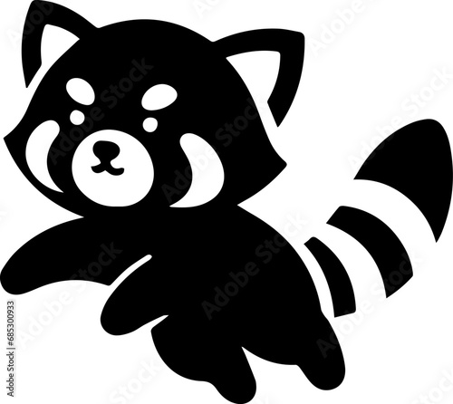 a black silhouette of a red panda leaping