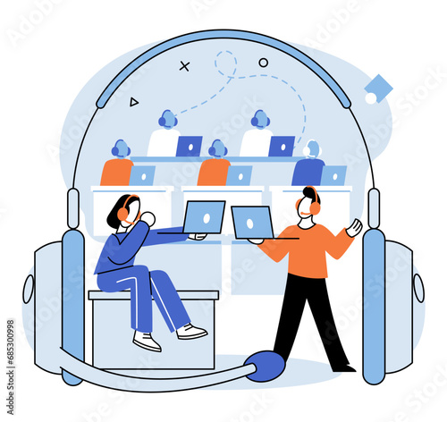 Call center hotline. Vector illustration. The call center hotline metaphorically represents gateway to reliable assistance The service provided by call center hotline is accessible online
