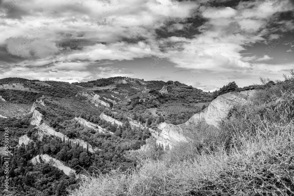 Black & White Lucania summer countryside landscape, Val d'Agri, Basilicata, Italy