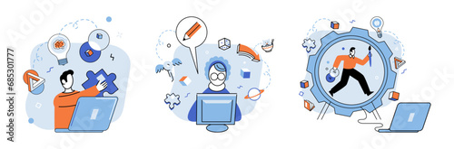 Business idea. Vector illustration. Planning involves market research, financial forecasting, and identifying resources required for success It provides strategic framework for executing business