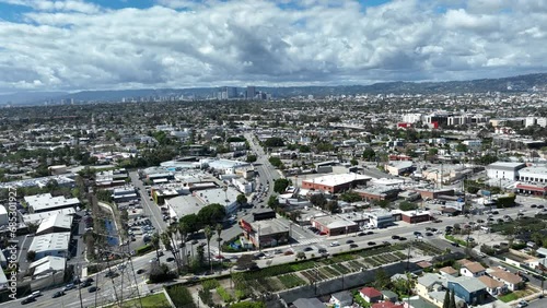 Los Angeles Art District on La Cienega Blvd Aerial Shot Descend California 5K 50fps photo