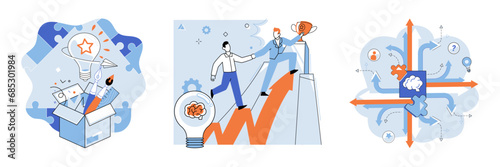 Creative idea vector illustration. The achievement creative and imaginative ideas is key determinant business success Imagination and inspiration fuel creative thinking leads to innovative solutions