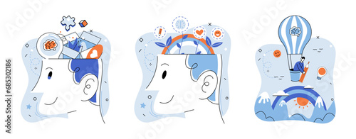 Mindset. Vector illustration. The mindset concept encourages us to question established beliefs and embrace novel perspectives Learning is evolutionary process fosters personal growth and development