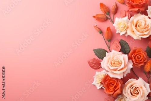 Spring background with flowers and a frame for text empty mock up