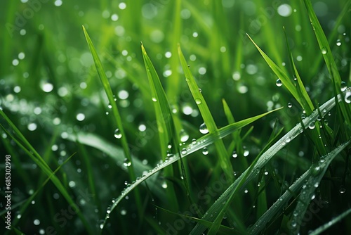 Green grass with dew drops on the grass