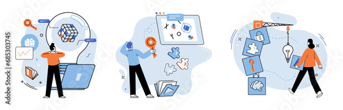 Logical thinking. Vector illustration. Analysis empowers us to make logical connections and draw meaningful conclusions Decision-making is fruit logical thinking It is culmination careful