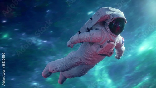 Astronaut Adrift: Cosmic Exploration in the Nebula. 3d animation