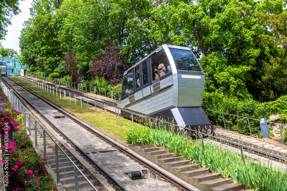 Naklejka premium The funicular to Basilica of the Sacred Heart at Montmartre hill in Paris, France