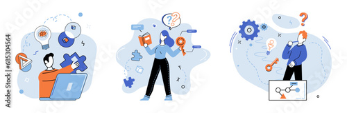 Logical thinking. Vector illustration. It is process breaking down complex problems into smaller, more manageable parts Through careful analysis, we cexamine intricacies situation and uncover