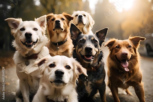 A group of dogs taking a selfie on a blurred background,portrait of a group of dogs © Tayyab Adeel 