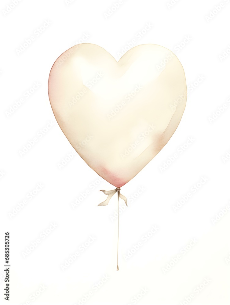 Drawing of a Heart shaped Balloon in ivory Watercolors on a white Background. Romantic Template with Copy Space Drawing of a Heart shaped Balloon in ivory Watercolors on a white Background. Romantic Template with Copy Space